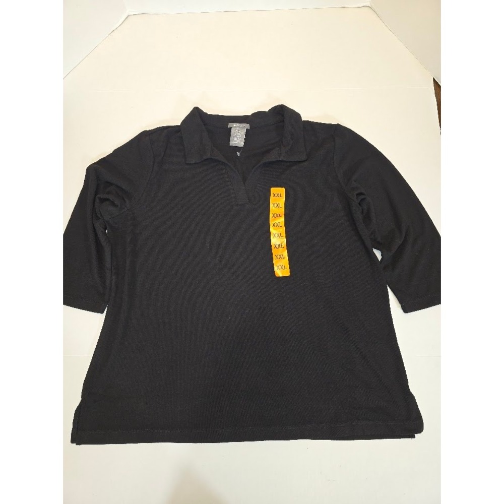 Matty M Women's Black 3/4‎ Sleeve Polo Shirt Top Blouse XXL Plus Size NWT